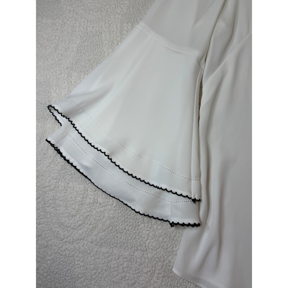 White House Black Market Ric Rac Trim Tiered Bell Sleeve V-Neck Blouse White 10 - Picture 4 of 8